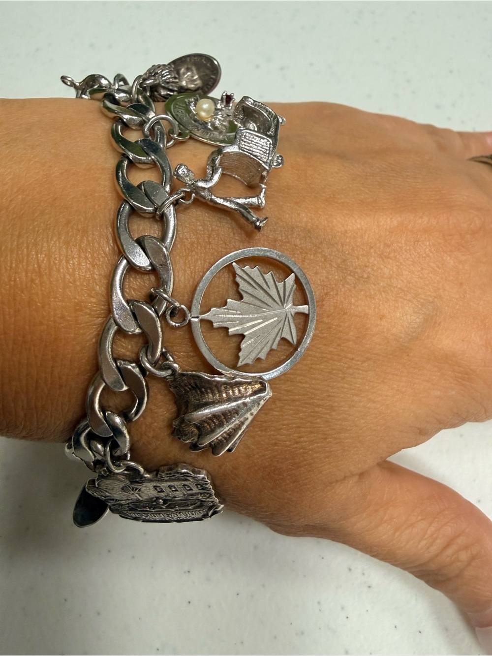 Vntg Trebor Sterling Charm Bracelet 14 Travel Charms